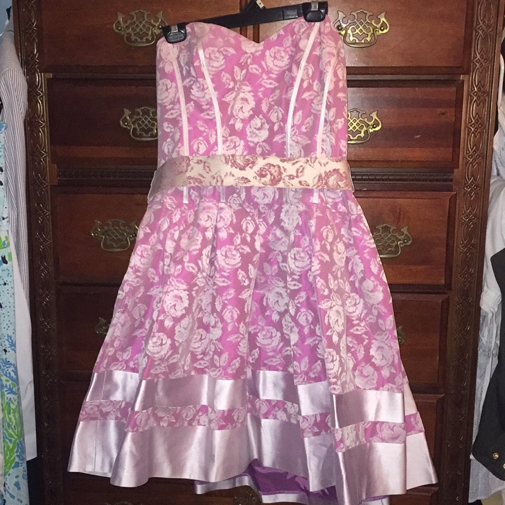 Badgley  Mischka Rose floral & satin ribbon Dress